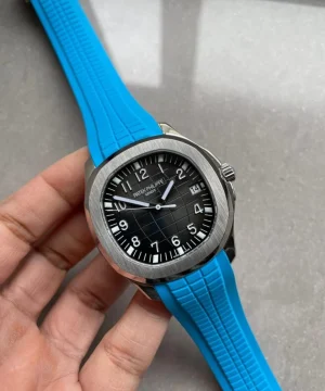 Aquanaut 5168G 42mm SS 3KF 1:1 Best Edition Black Dial on Light Blue Rubber Strap A324 V2