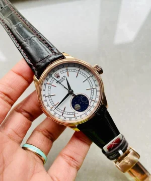 Rolex Cellini Moonphase 50535 RG White Dial on Leather Strap KZF Asia 3195 Mod Super Clone