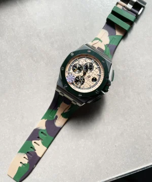 Royal Oak Offshore Chronograph “CAMO” 26400SO Beige colored textured dial Camouflage rubber strap