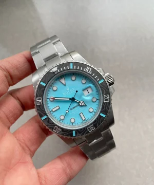 Rolex Submariner Sandblasted DIWF Best Edition Carbon Bezel Tiffany Blue Dial Dial on SS Bracelet VR3135