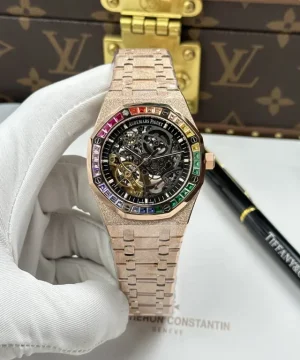 Audemars Piguet Royal Oak Openworked Frosted 15412 Case Rose Gold Bezel Stone Baguette 41mm Super Clone