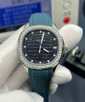 Patek Philippe Aquanaut 5268G Imitation Watches Charcoal Blue Dial Rubber Strap PPF Factory 38.8mm
