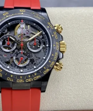 Rolex Daytona By Blaken Imitation Watch Skeleton Dial Rubber Strap Red 40mm