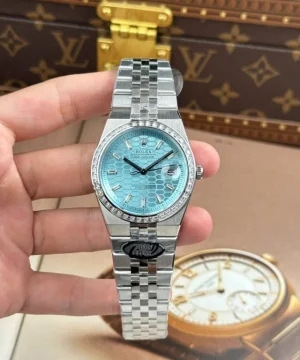 Land Dweller 127336 DIWF 1:1 Best Edition Ice Blue Textured Dial Diamonds Bezel on SS Bracelet A7135