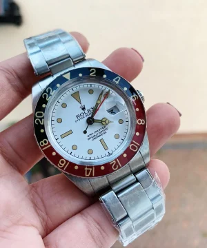 Rolex Vintage GMT Master 6542 Black/Red Bezel White Dial on SS Bracelet A2836 Super Clone