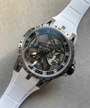 Excalibur Titanium Bezel BBR Best Edition Titanium Skeleton Dial on white rubber Strap A2136 Tourbillon V4