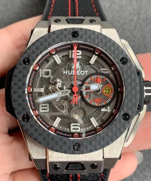 Big Bang Ferrari Titanium HBBF 1:1 Best Edition Carbon Fiber Bezel on Black Leather Strap A1241