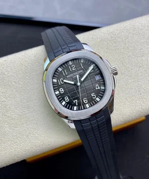 Patek Philippe Aquanaut 5165A-001 stainless steel watch with black embossed dial and a black composite strap 38mm